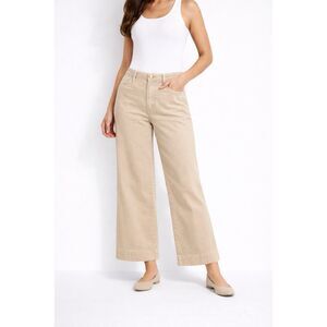 OAT New York Size 12 Wide Leg Jeans Tan High Rise Stretch Pockets Ankle